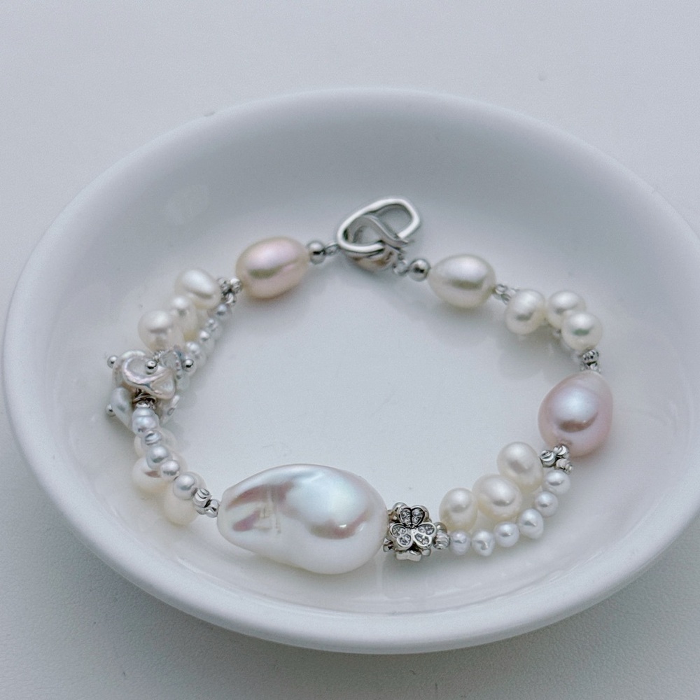 B246 Handmade Freshwater Flame ball Baroque Pearl Bracelet